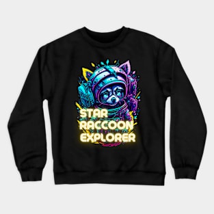 Galactic Raccoon Astronaut - Neon Space Explorer Crewneck Sweatshirt